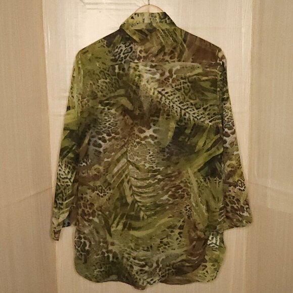 Sunny Leigh Womens Sheer Tan Brown Animal Print Tunic Blouse Medium - Picture 2 of 8